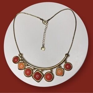 Vintage Monet Gold-tone Necklace Orange Cabochon Dangle